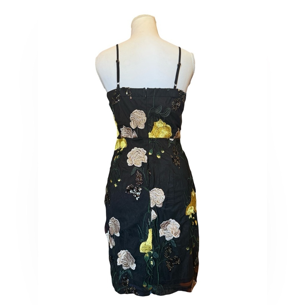 Lulus Black Floral Embroidered Mini Dress Small Sheer Overlay Strappy Cocktail - Picture 11 of 14